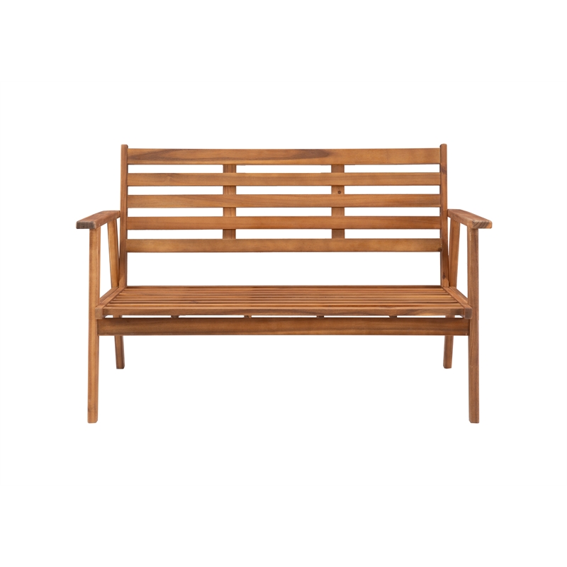 Linon Cooper Outdoor 4 Piece Wood Chat Set with Beige Cushions in Natural Finish