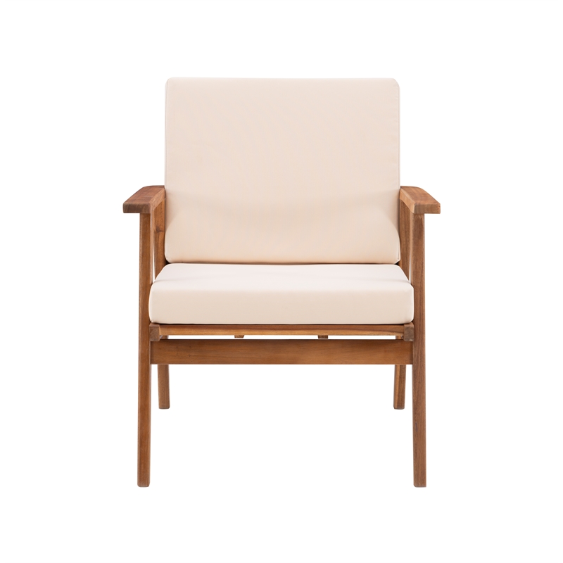 Linon Cooper Outdoor 4 Piece Wood Chat Set with Beige Cushions in Natural Finish