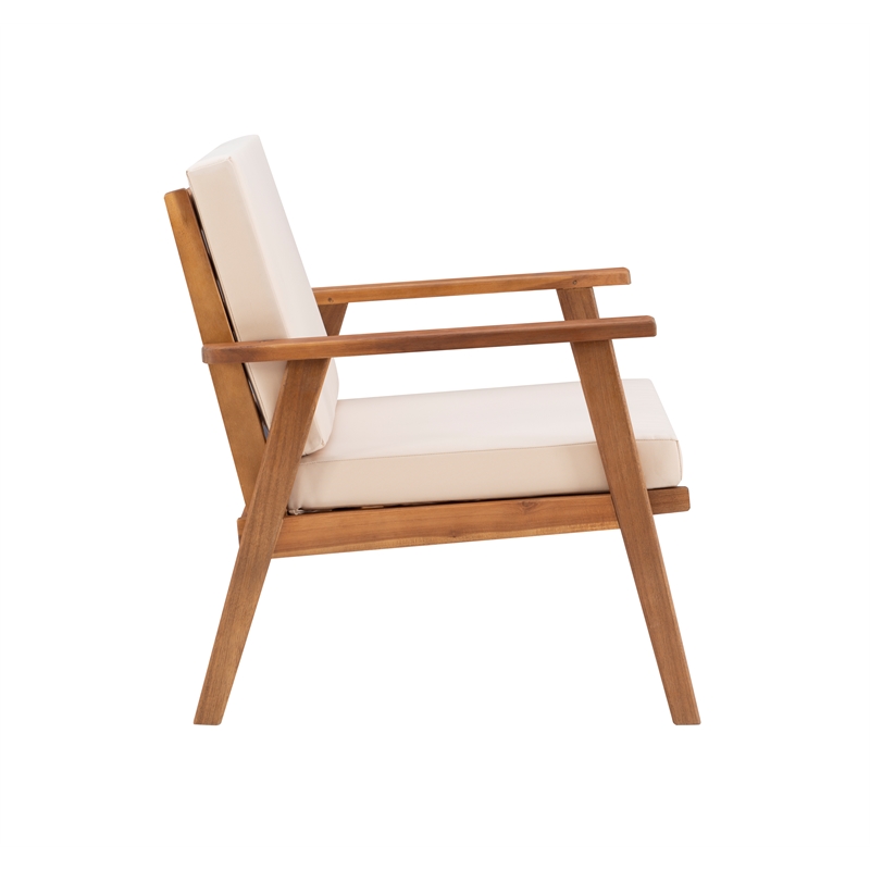 Linon Cooper Outdoor 4 Piece Wood Chat Set with Beige Cushions in Natural Finish