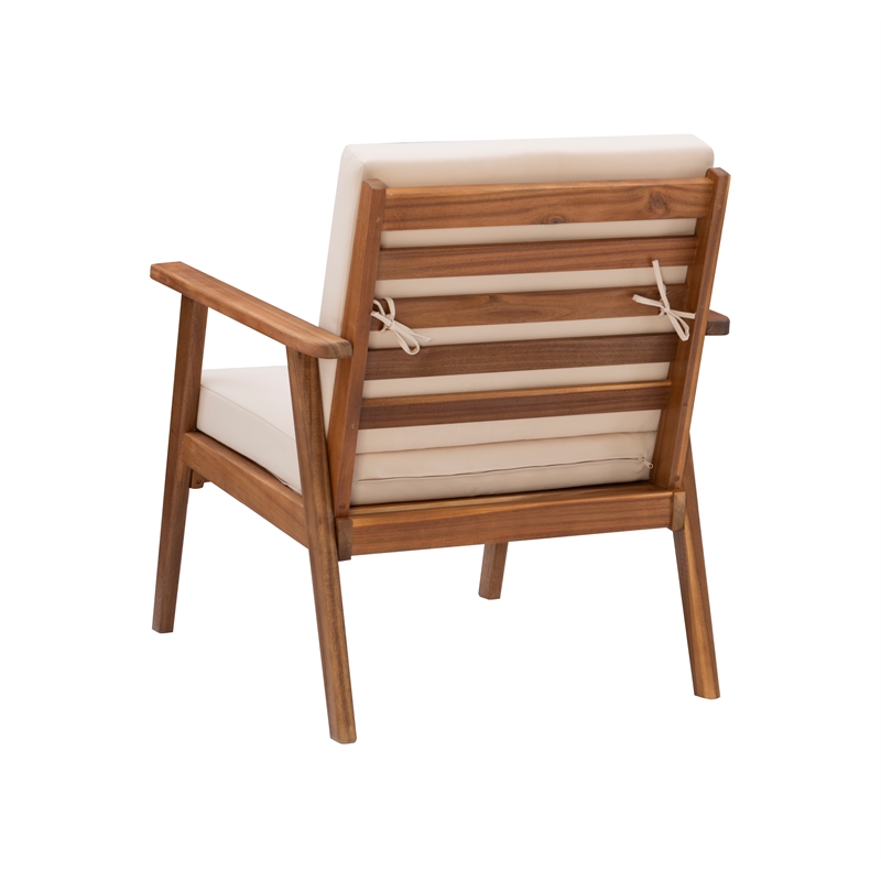 Linon Cooper Outdoor 4 Piece Wood Chat Set with Beige Cushions in Natural Finish