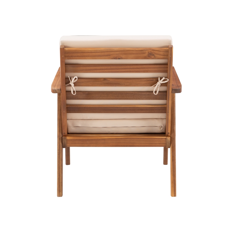 Linon Cooper Outdoor 4 Piece Wood Chat Set with Beige Cushions in Natural Finish