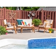 Linon Cooper Outdoor 4 Piece Wood Chat Set with Beige Cushions in Natural Finish