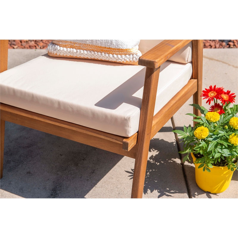 Linon Cooper Outdoor 4 Piece Wood Chat Set with Beige Cushions in Natural Finish
