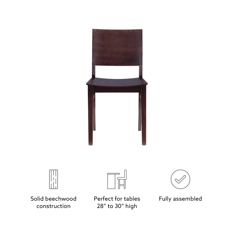 Linon Burke Solid Beechwood Commercial Grade Set of Two Side Chairs in Espresso