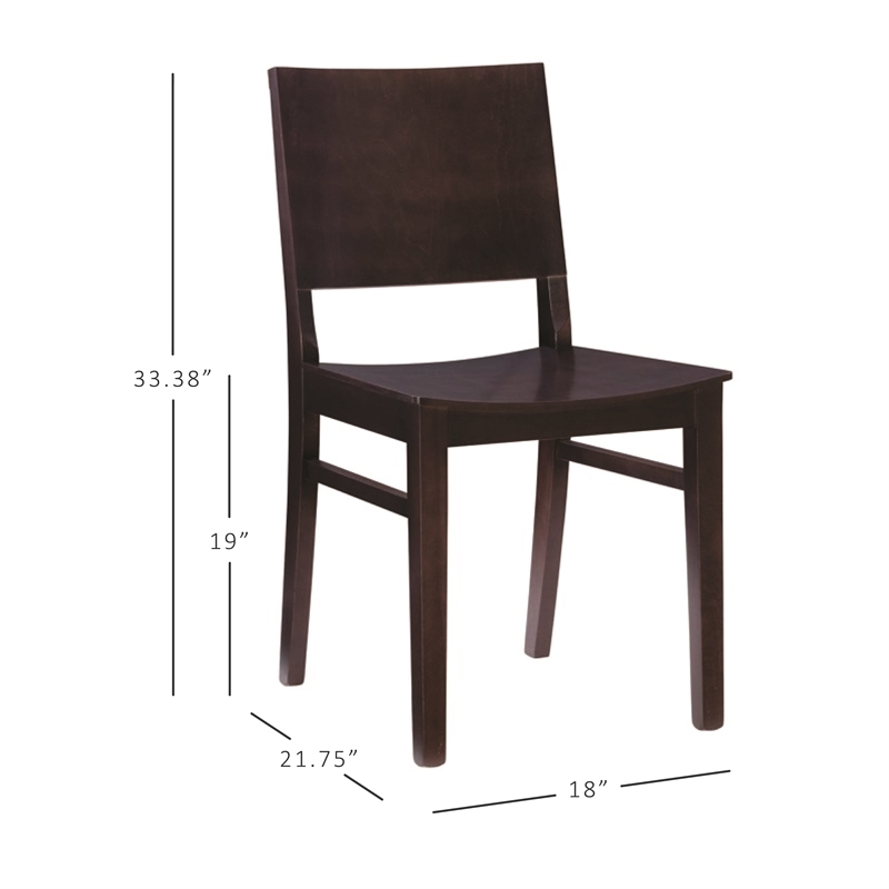 Linon Burke Solid Beechwood Commercial Grade Set of Two Side Chairs in Espresso