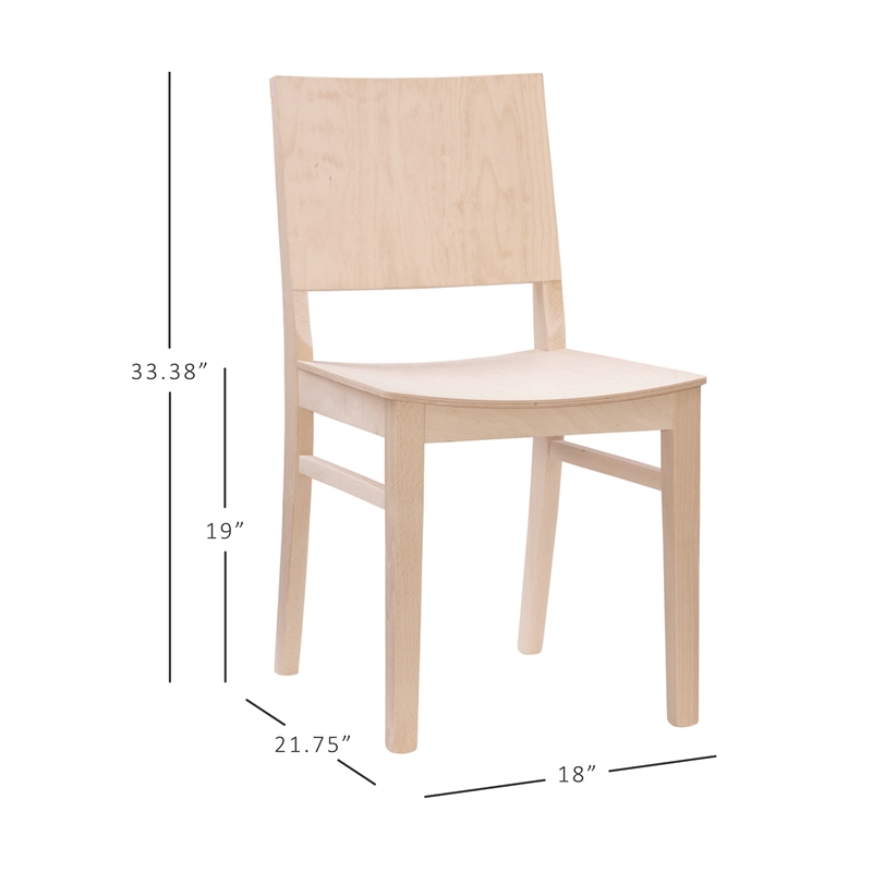 Linon Burke Commercial Grade Set of Two Armless Side Chairs in Unfinished Wood