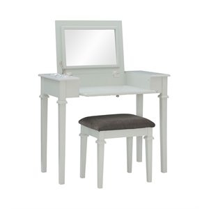 linon avoly wood bedroom vanity and stool set in gray