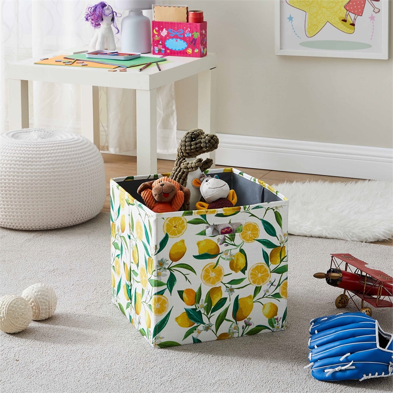 Linon Lane Two Pack Fabric Lemon Storage Bins in Yellow CYMX2200