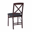 Linon Triena X-Back Set of 2 Folding Chairs Faux Leather Seat in Merlot Wood
