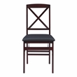 Linon Triena X-Back Set of 2 Folding Chairs Faux Leather Seat in Merlot Wood