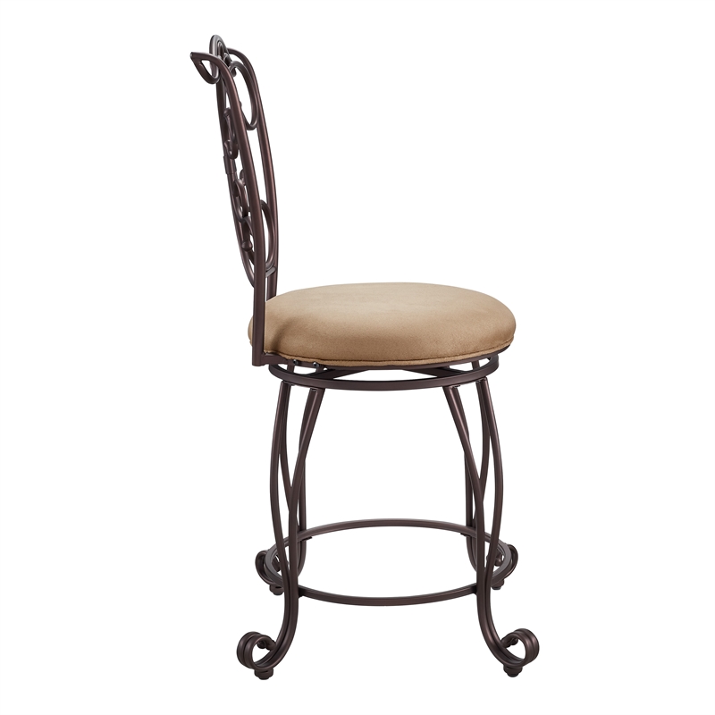 Linon Gathered Swivel Counter Stool Faux Leather Padded Seat in Bronze Metal