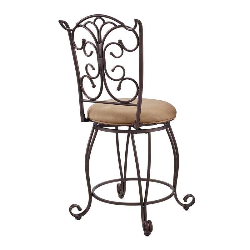 Linon Gathered Swivel Counter Stool Faux Leather Padded Seat in Bronze Metal