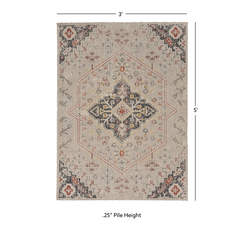 Linon Great Zero Rollins Machine Made Polyester 3'x5' Rug in Ivory