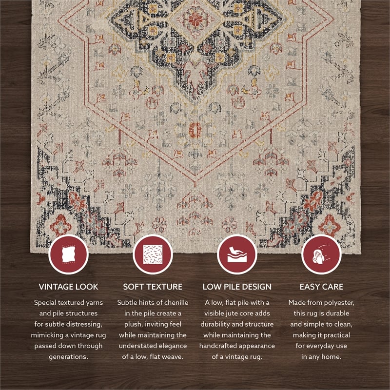 Linon Great Zero Rollins Machine Made Polyester 3'x5' Rug in Ivory