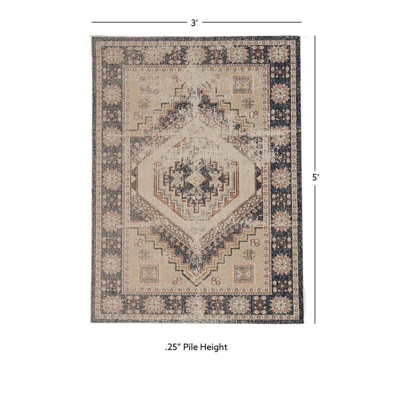 Linon Great Zero Stiles Machine Made Polyester 3'x5' Rug in Ivory