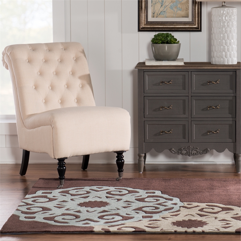 Linon Trio Medallion Hand Tufted Polyester 5'x7' Rug in Chocolate Brown
