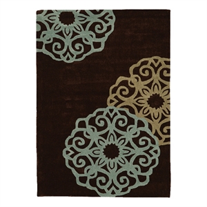 Linon Trio Medallion Hand Tufted Polyester 5'x7' Rug in Chocolate Brown