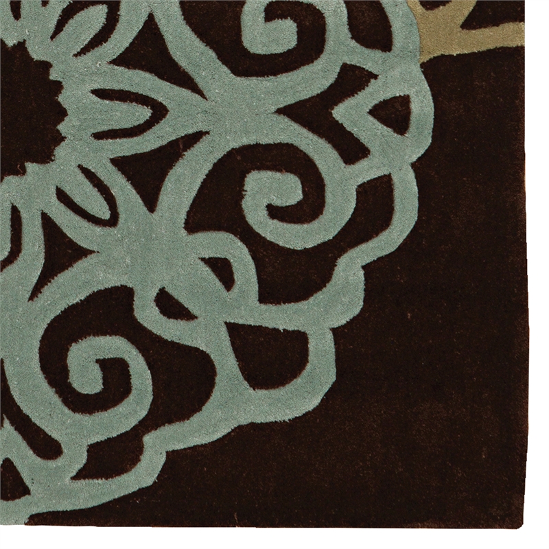 Linon Trio Medallion Hand Tufted Polyester 8'x10' Rug in Chocolate Brown