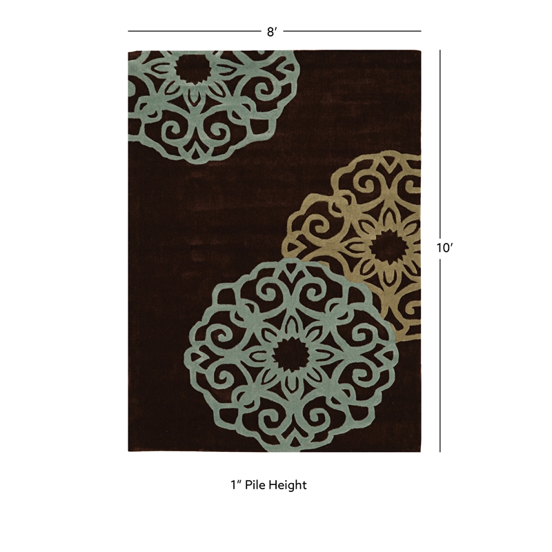 Linon Trio Medallion Hand Tufted Polyester 8'x10' Rug in Chocolate Brown