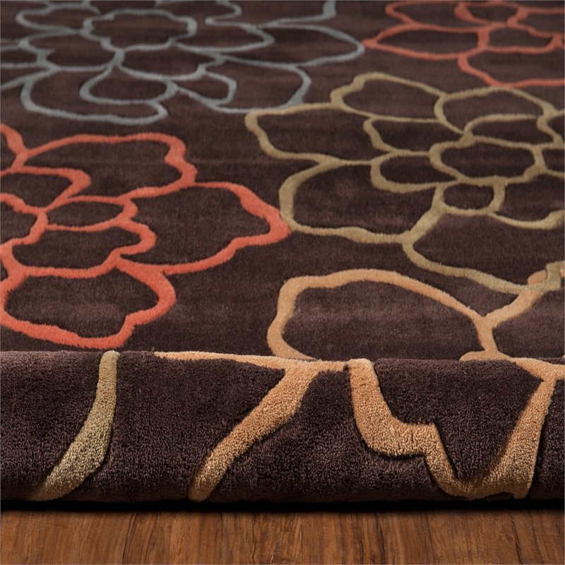 Linon Trio Open Flowers Hand Tufted Polyester 5'x7' Rug in Chocolate Brown