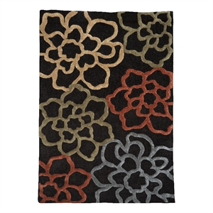 Linon Trio Open Flowers Hand Tufted Polyester 5'x7' Rug in Chocolate Brown