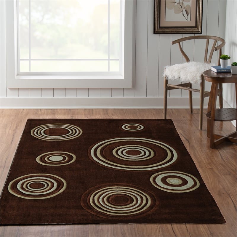 Linon Trio Brinlee Hand Tufted Polyester 5'x7' Rug in Chocolate Brown