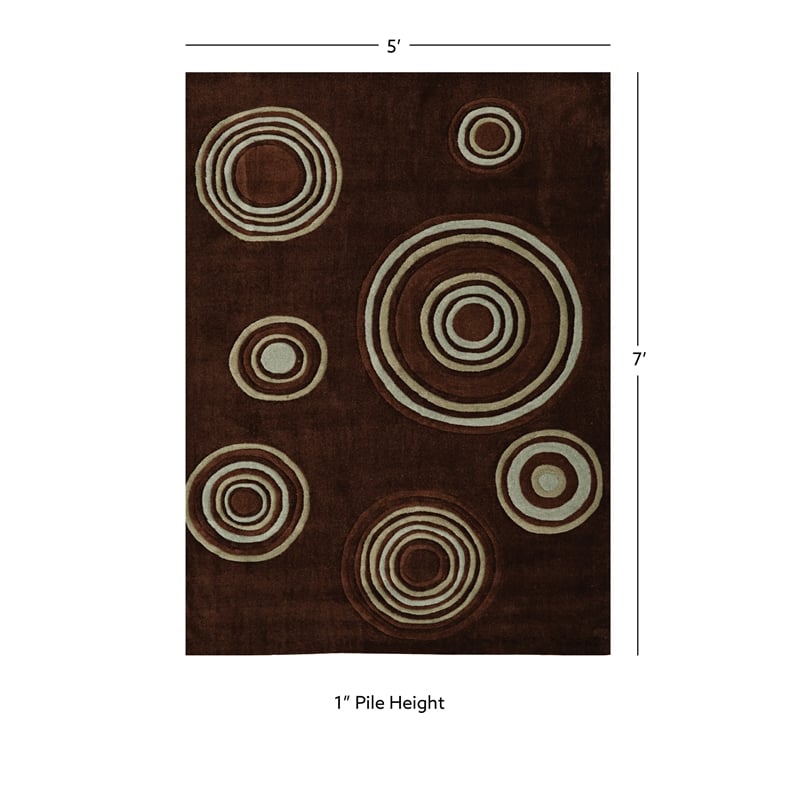 Linon Trio Brinlee Hand Tufted Polyester 5'x7' Rug in Chocolate Brown