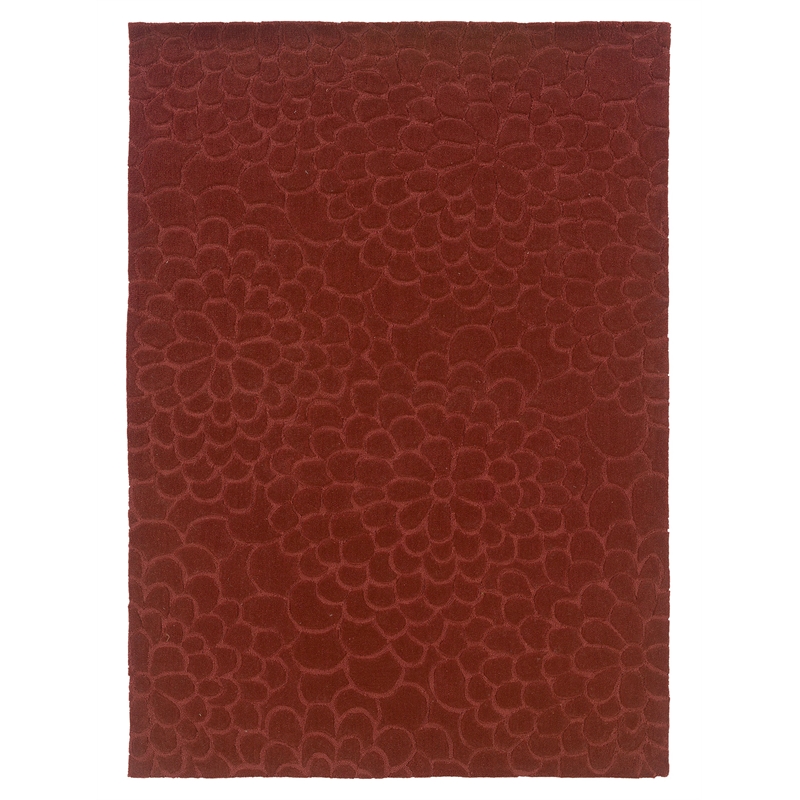 Linon Trio Floral Hand Tufted Polyester 5'x7' Rug in Cinnamon Red