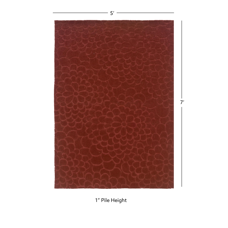 Linon Trio Floral Hand Tufted Polyester 5'x7' Rug in Cinnamon Red
