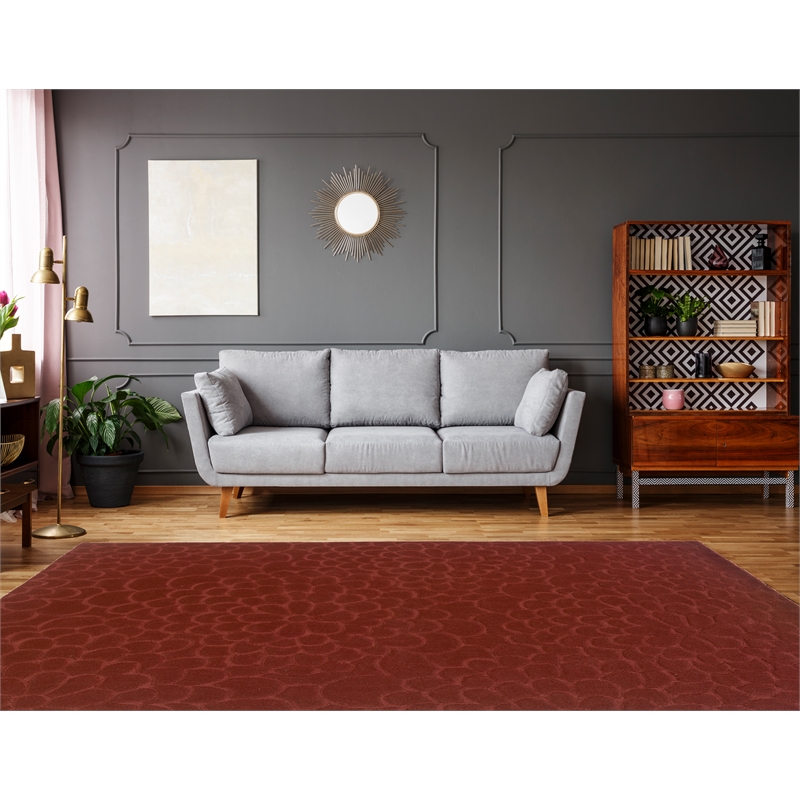 Linon Trio Floral Hand Tufted Polyester 8'x10' Rug in Cinnamon Red
