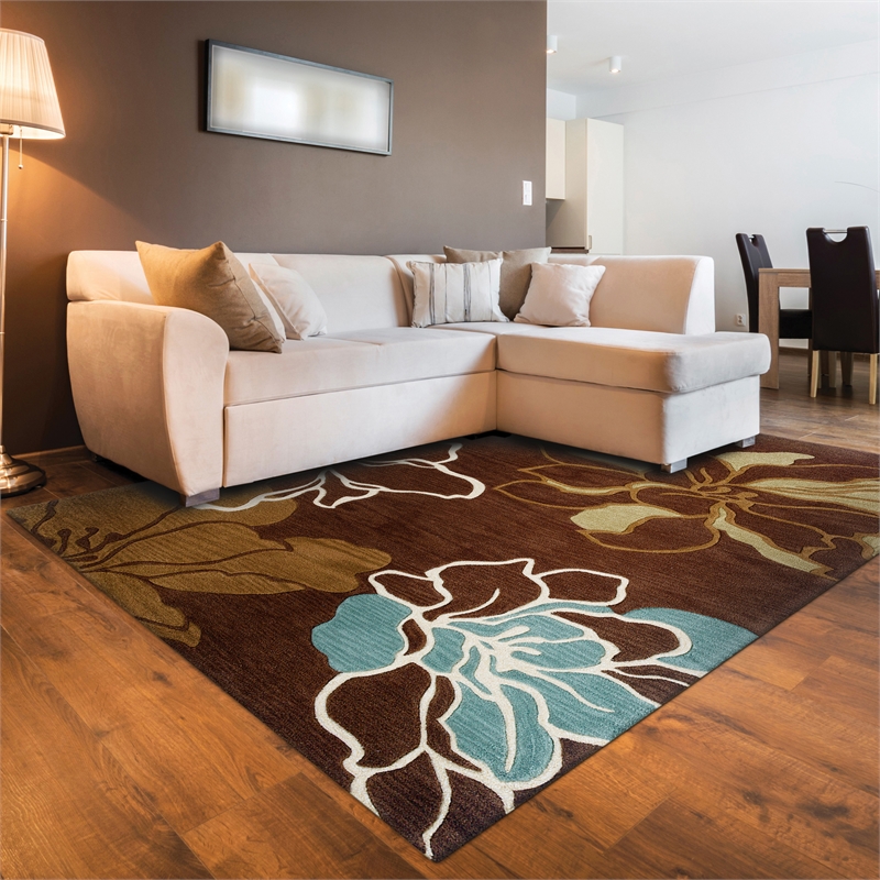 Linon Trio Space Dyed Hand Tufted Polyester 8'x10' Rug in Brown