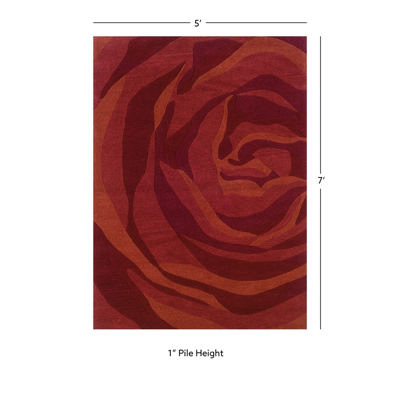Linon Trio Roslyn Hand Tufted Polyester 5'x7' Rug in Brick Red