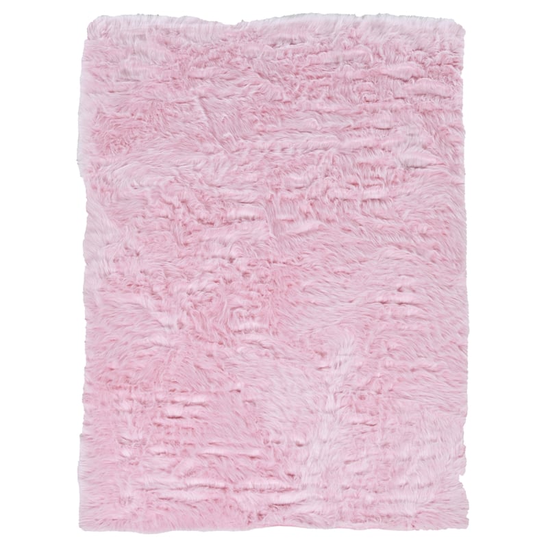 Linon Shep Faux Fur Tufted Acrylic 5'x7' Rug in Pink