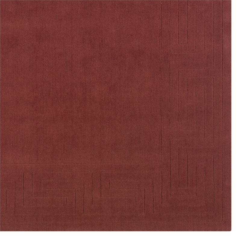 Linon Classic Greek Key Hand Woven Wool 8'x11' Rug in Cinnabar Red