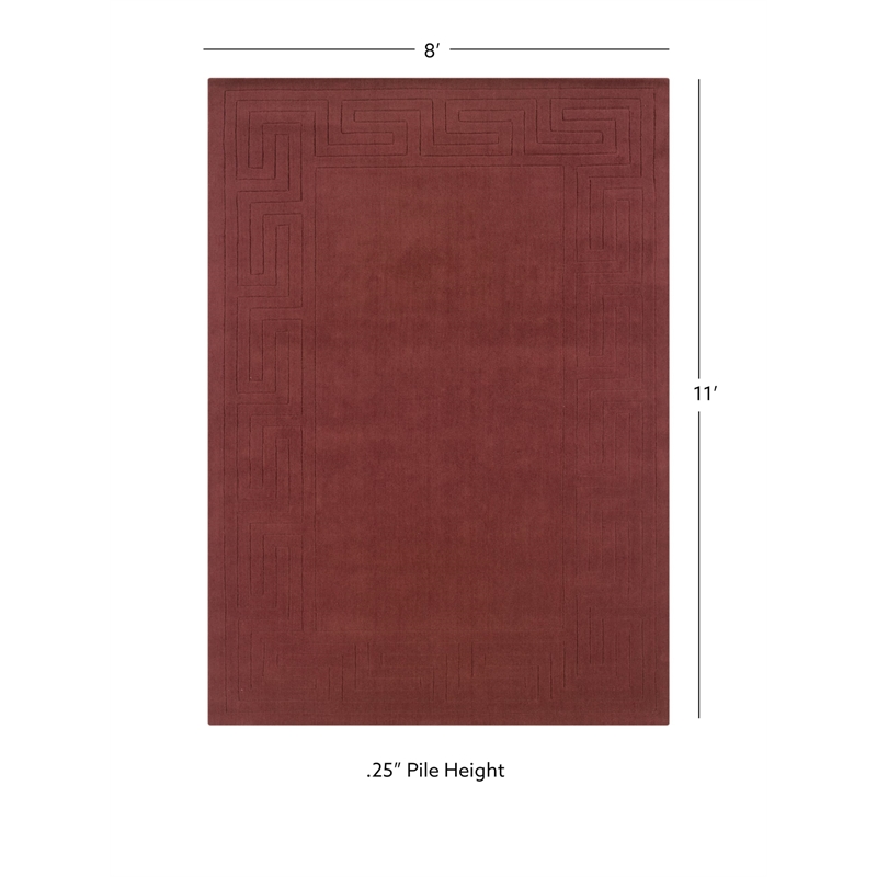 Linon Classic Greek Key Hand Woven Wool 8'x11' Rug in Cinnabar Red