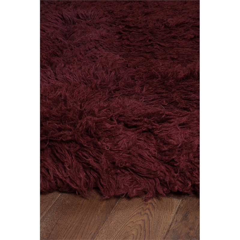 Linon 3A Flokati Hand Woven Wool 9'x12' Rug in Burgundy Red