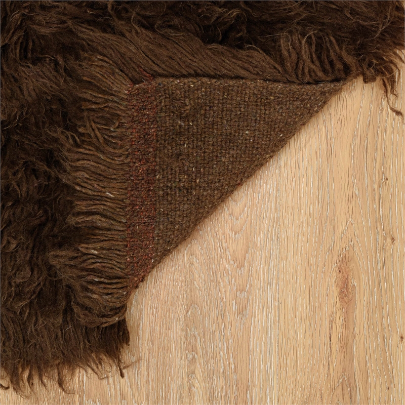 Linon 3A Flokati Hand Woven Wool 9'x12' Rug in Cocoa Brown