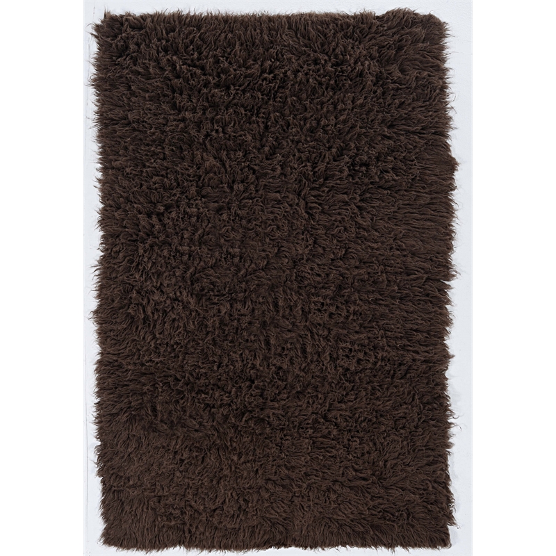 Linon 3A Flokati Hand Woven Wool 9'x12' Rug in Cocoa Brown