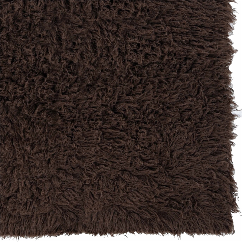 Linon 3A Flokati Hand Woven Wool 9'x12' Rug in Cocoa Brown