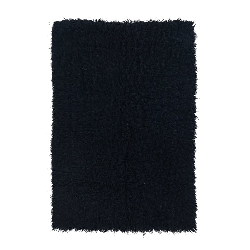 Linon New Flokati Hand Woven Wool 5'x8' Rug in Black