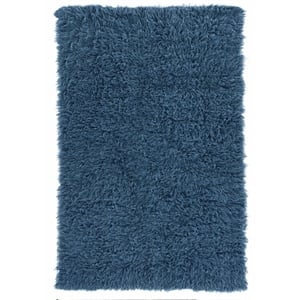 Linon New Flokati Hand Woven Wool 2'4&quotx4'3&quot Rug in Denim Blue