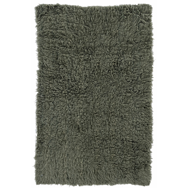Linon New Flokati Hand Woven Wool 5'x8' Rug in Olive Green