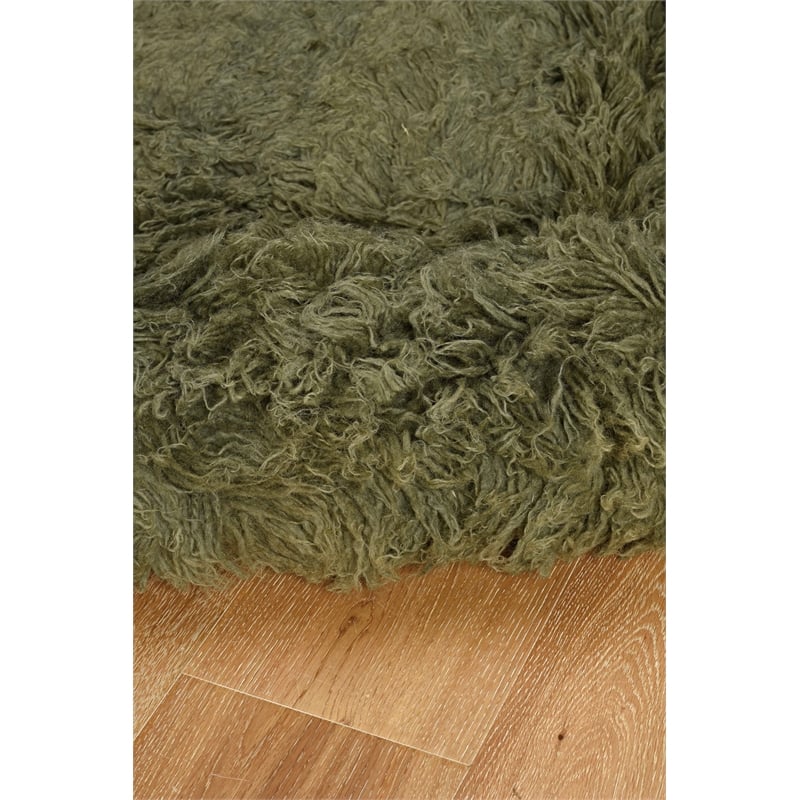 Linon New Flokati Hand Woven Wool 8'x10' Rug in Olive Green