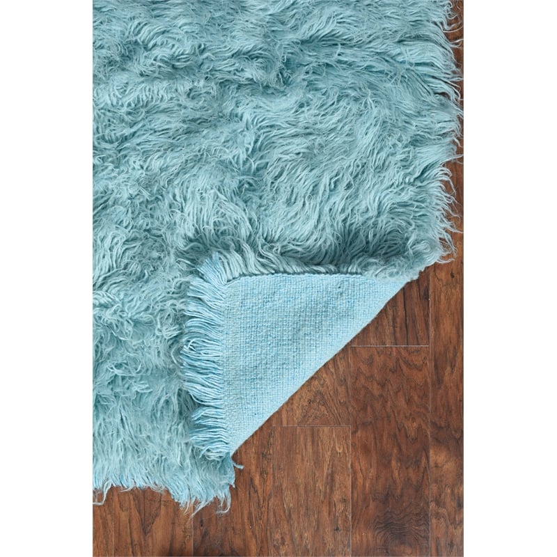 Linon New Flokati Hand Woven Wool 5'x8' Rug in Pastel Blue