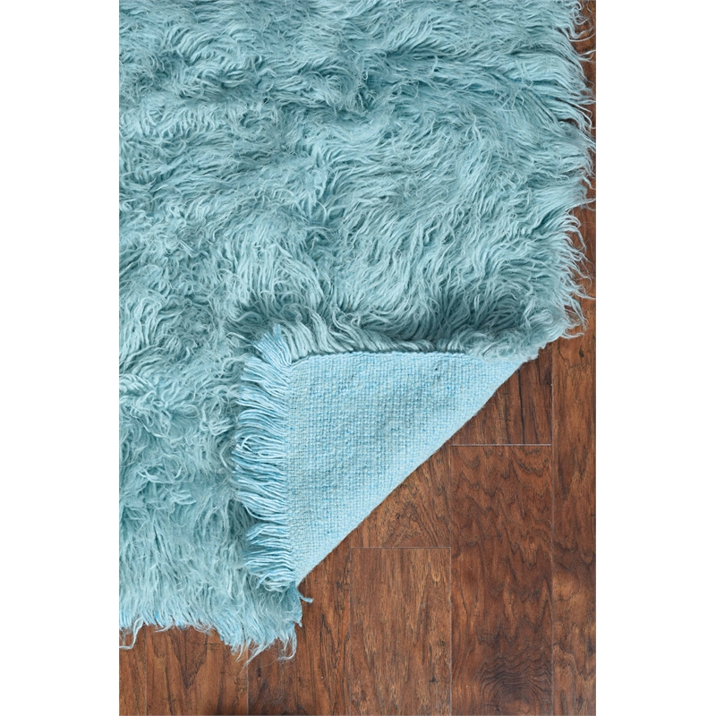 Linon New Flokati Hand Woven Wool 8'x10' Rug in Pastel Blue