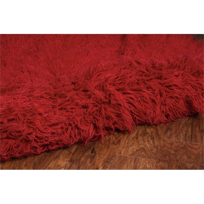 Linon New Flokati Hand Woven Wool 5'x8' Rug in Red