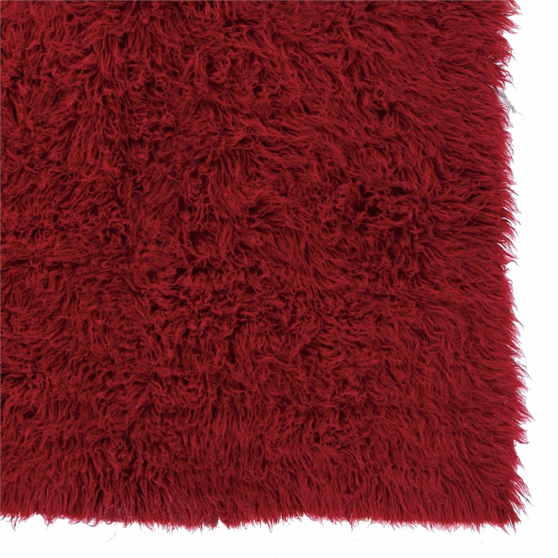 Linon New Flokati Hand Woven Wool 8'x10' Rug in Red