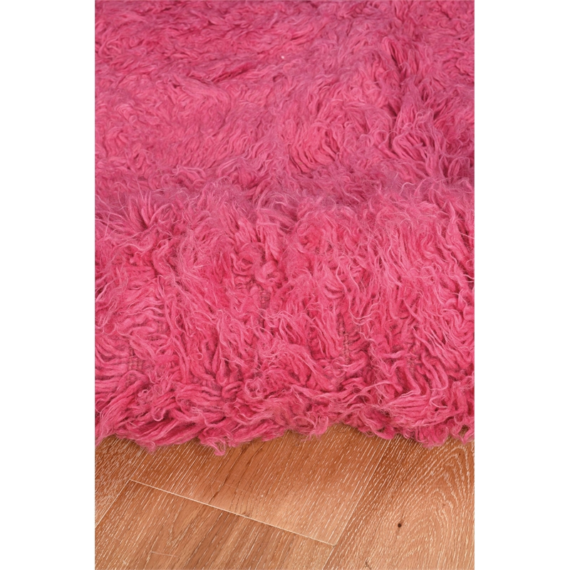 Linon New Flokati 1400grams Hand Woven Wool 8'x10' Rug in Pink