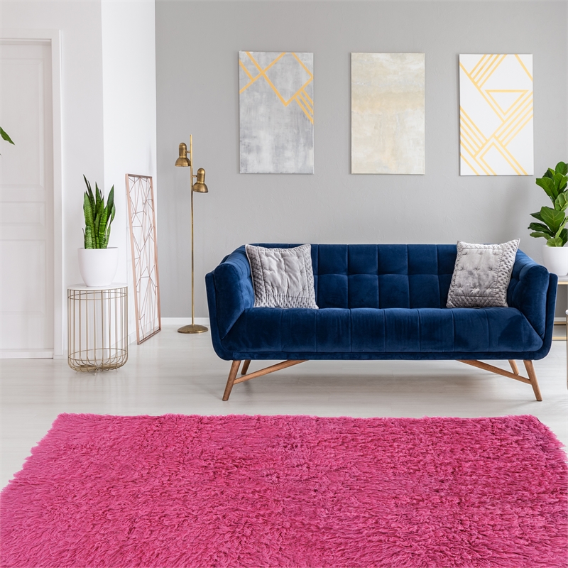 Linon New Flokati 1400grams Hand Woven Wool 8'x10' Rug in Pink