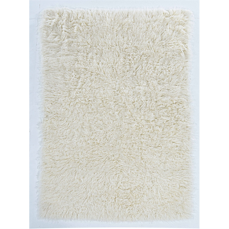 Linon New Flokati Hand Woven Wool 5'x8' Rug in Natural
